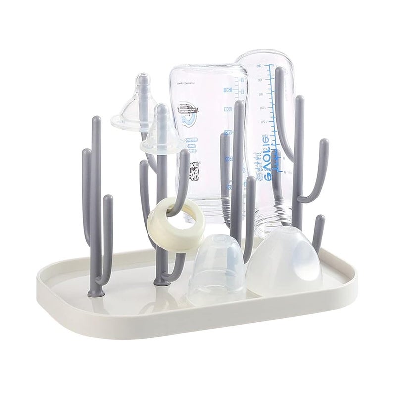 Pujito Baby Bottle Drying Rack with Tray, Creative Tree Branch Baby Bottle Dryer Holder for Bottles, Teats, Cups, Pump Parts and Accessories (1 Pc, Beige) - Image 1